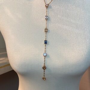 Express Gold Necklace with Blue and Clear Accents